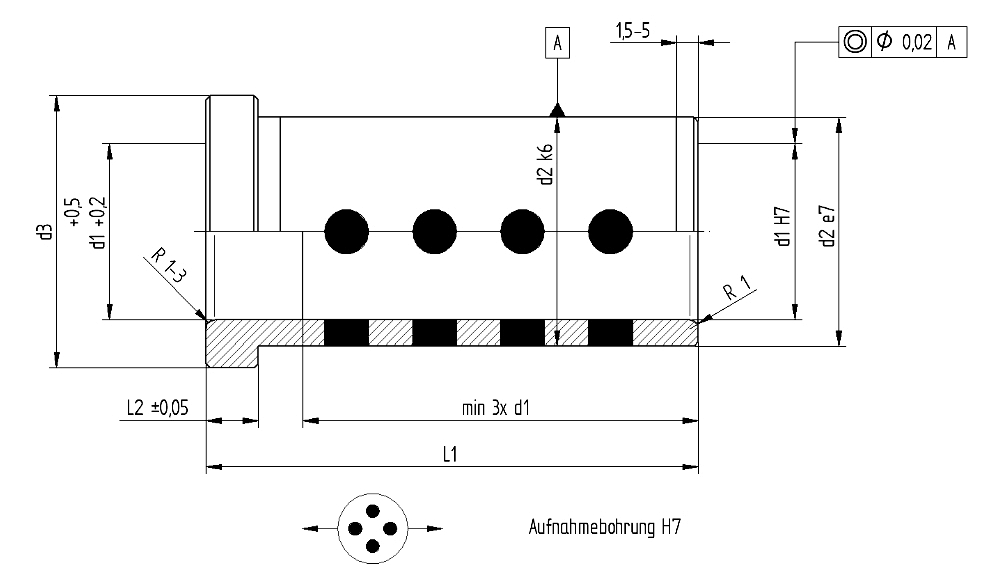 Führungsbuchse mit Bund, Führungslänge 3d